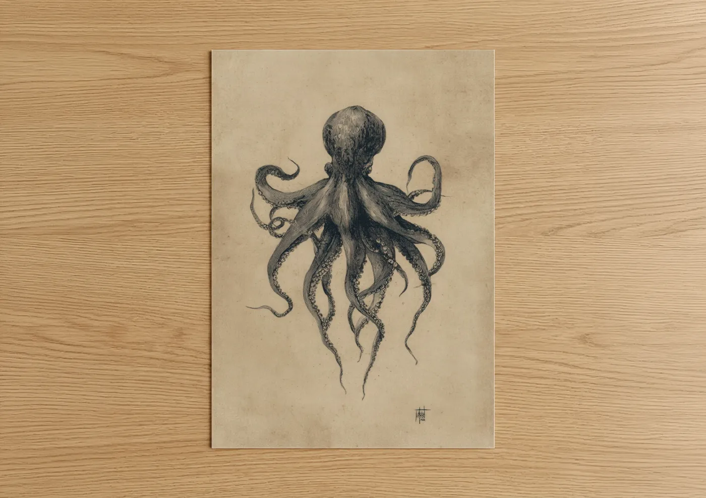 Vintage Octopus Engraving Illustration Wall Art