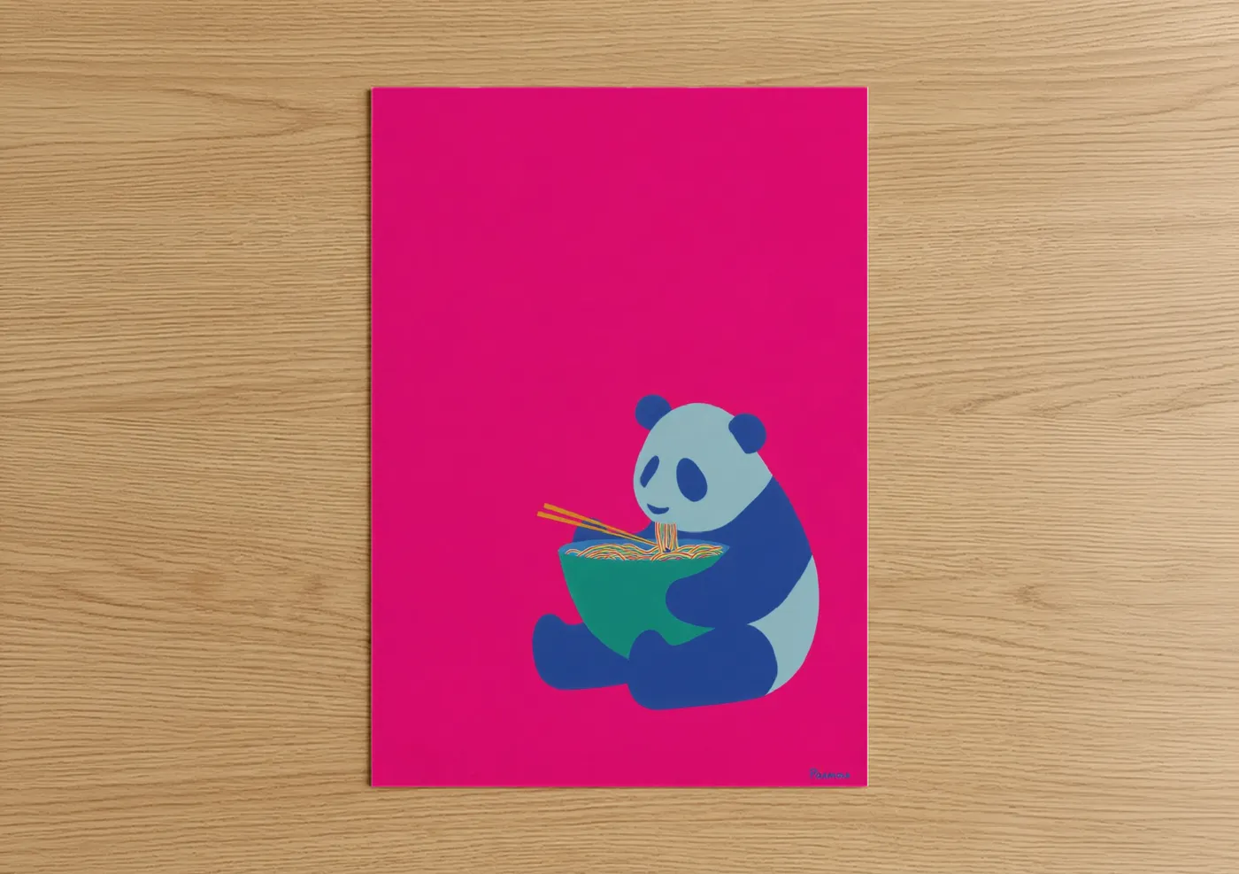 Cute Panda Eating Noodles Illustration Wall Art