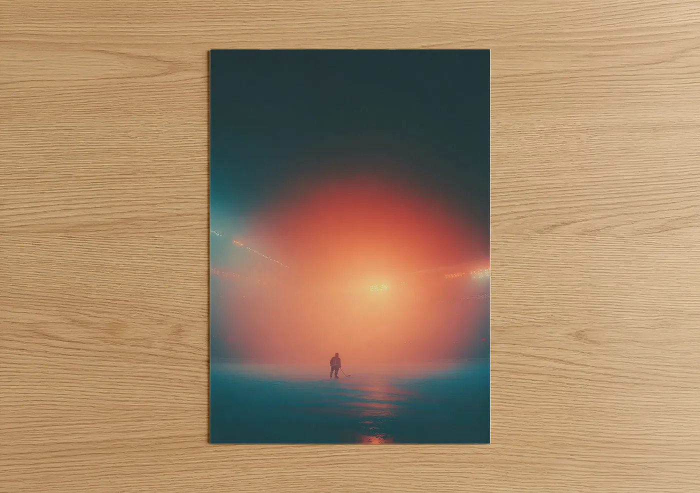 Solitary Ice Hockey Player Winter Sunset Wall Art