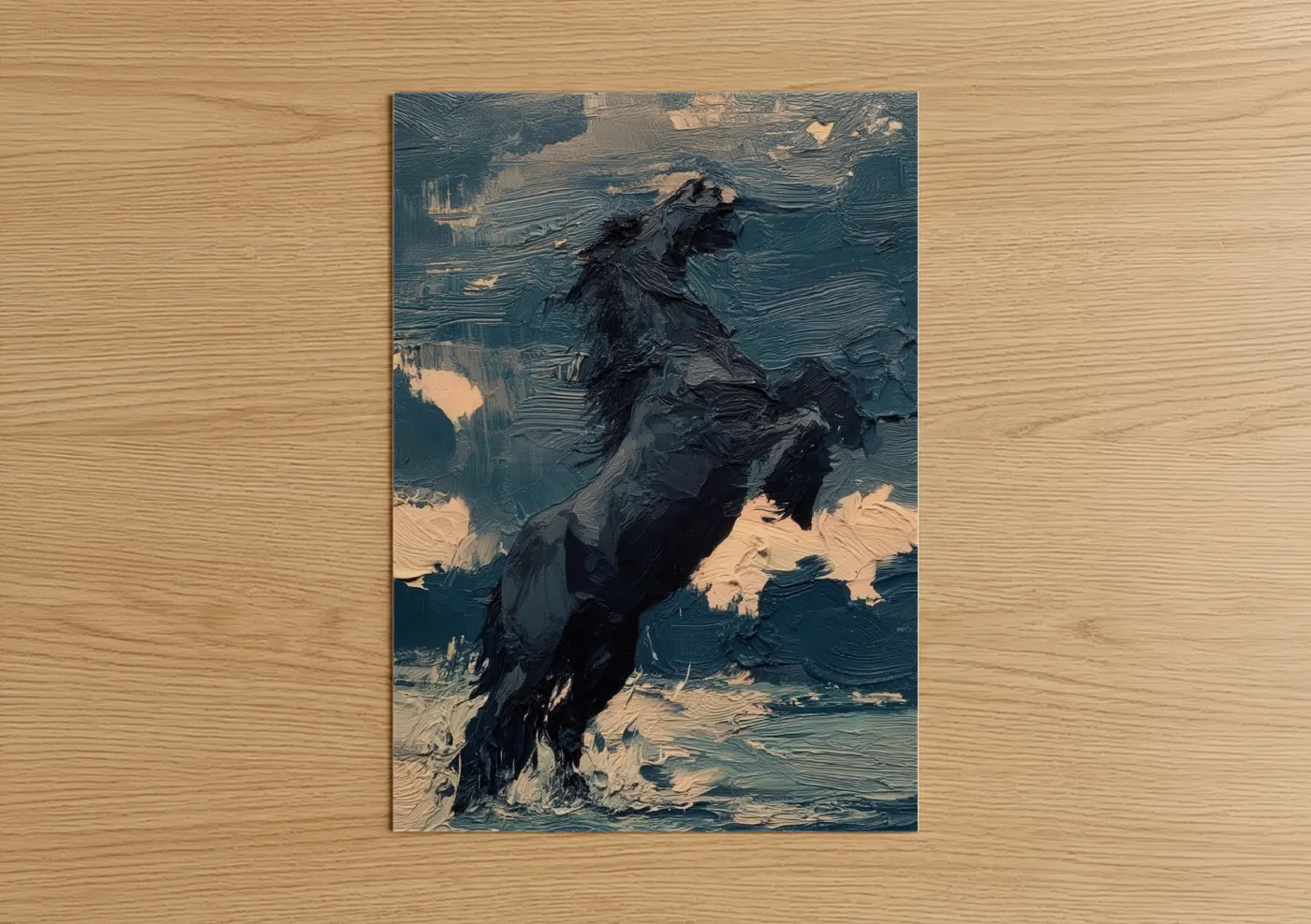Black Friesian Horse Rearing Oil Painting Wall Art