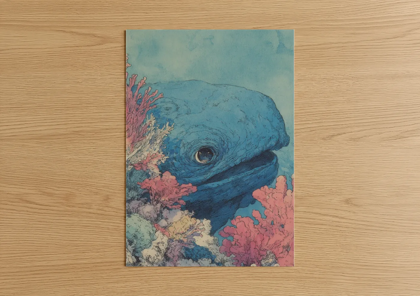 Blue Sperm Whale Coral Reef Wall Art