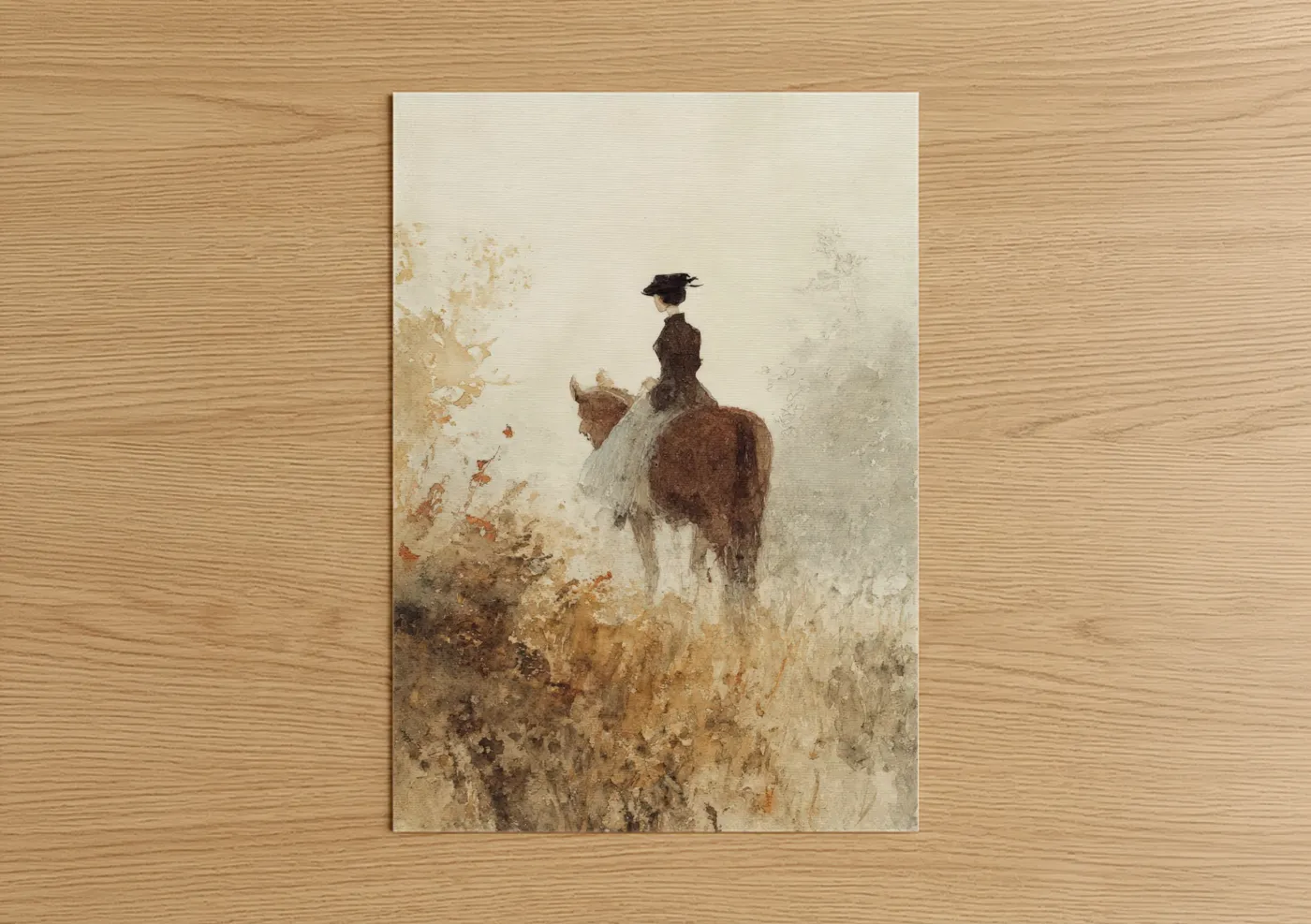 Vintage Horsewoman Watercolor Wall Art