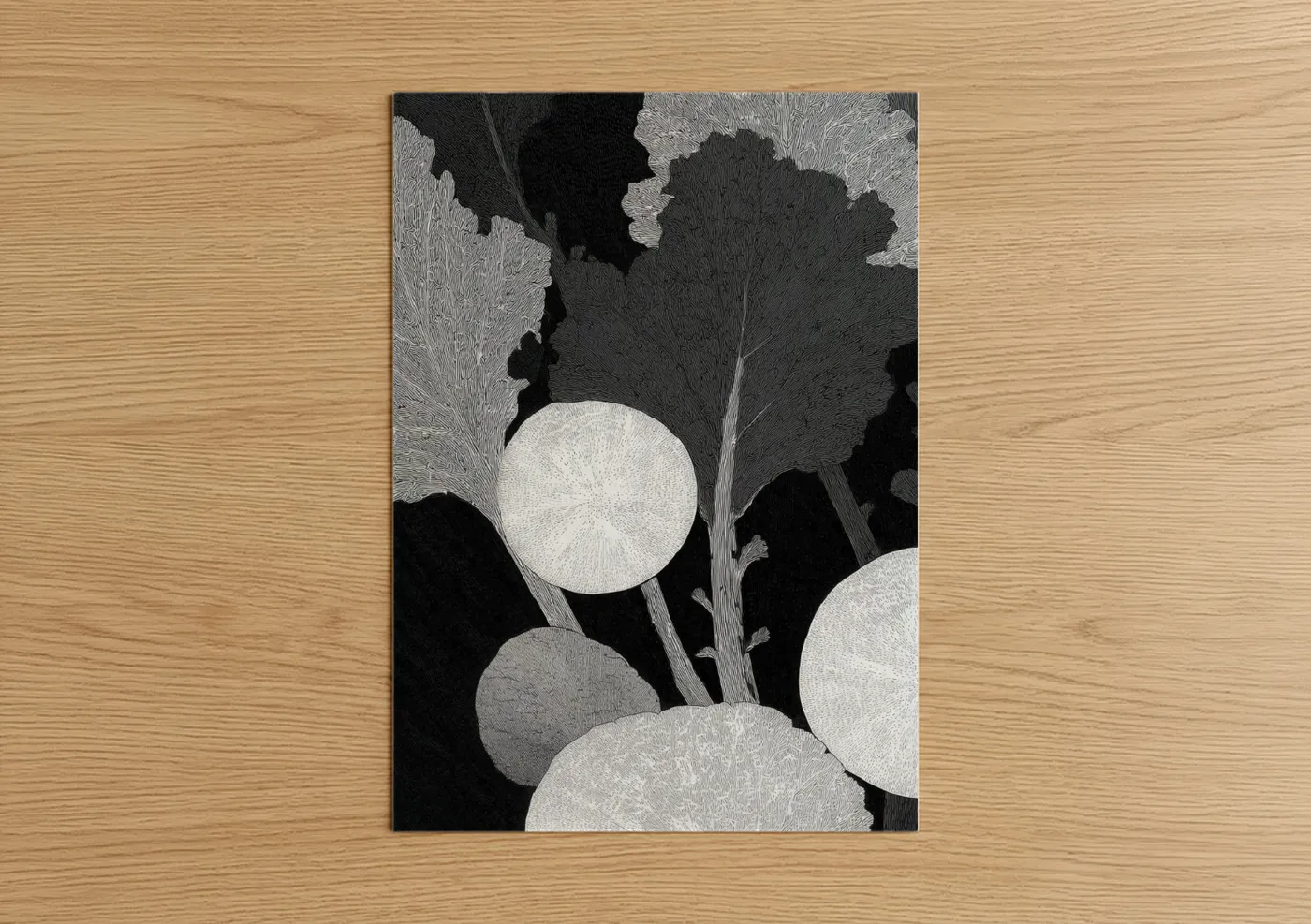 Monochrome Vegetable Garden Night Wall Art