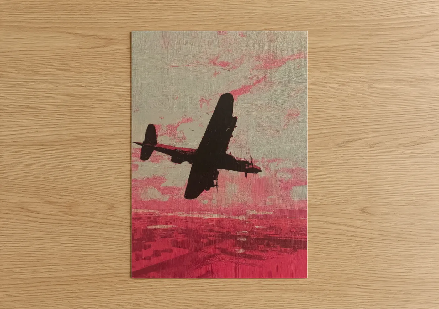 Vintage Airplane Pink Sky Wall Art