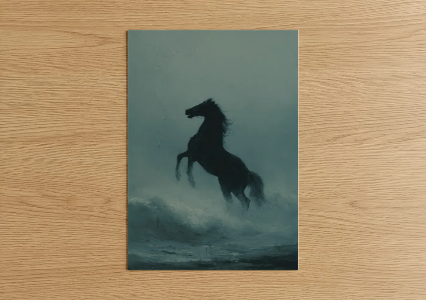 Black Horse Stormy Ocean Wave Wall Art