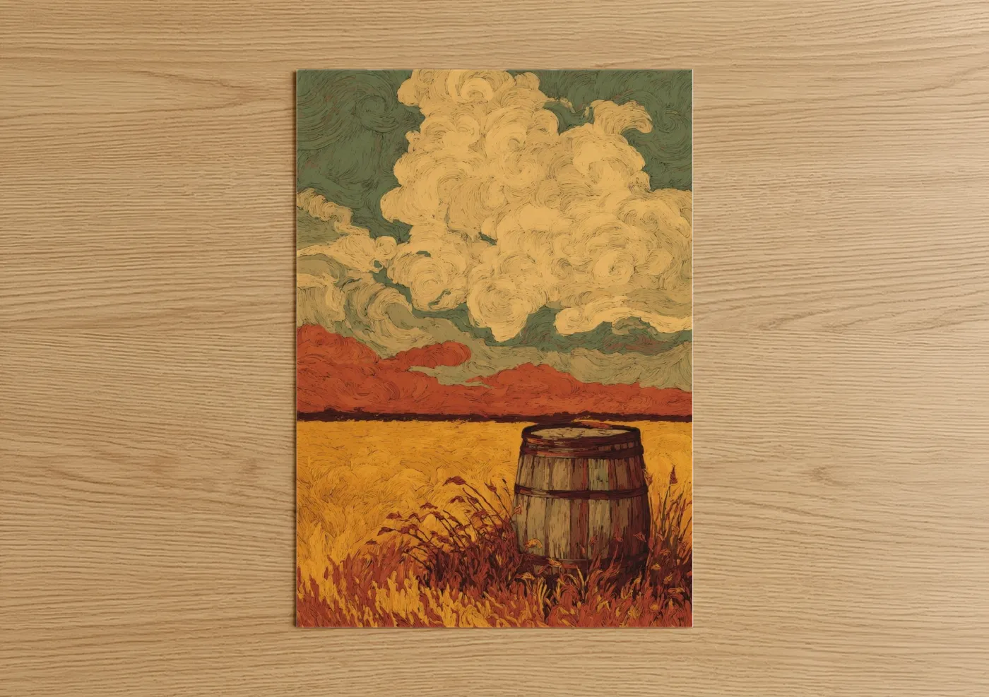 Golden Grain Whiskey Barrel Landscape Wall Art