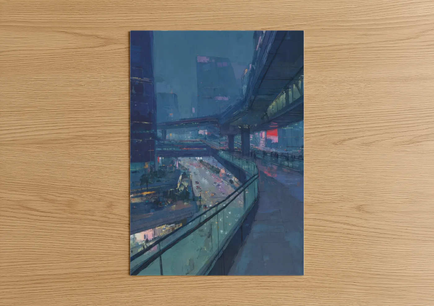 Cyberpunk City Elevated Highway Night Wall Art