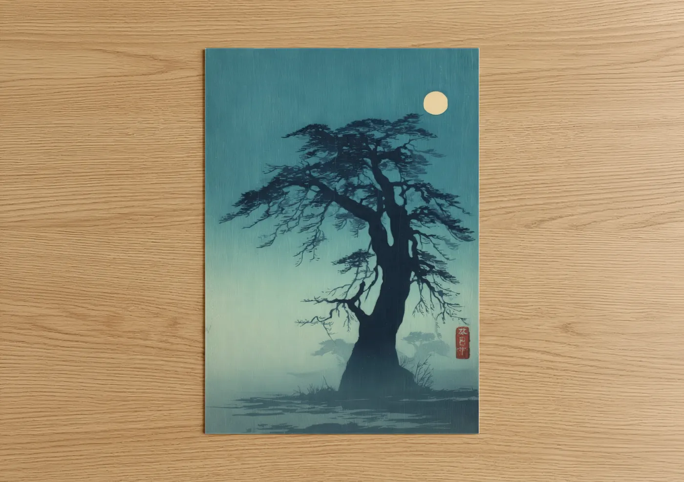 Moonlit Baobab Tree Japanese Wall Art