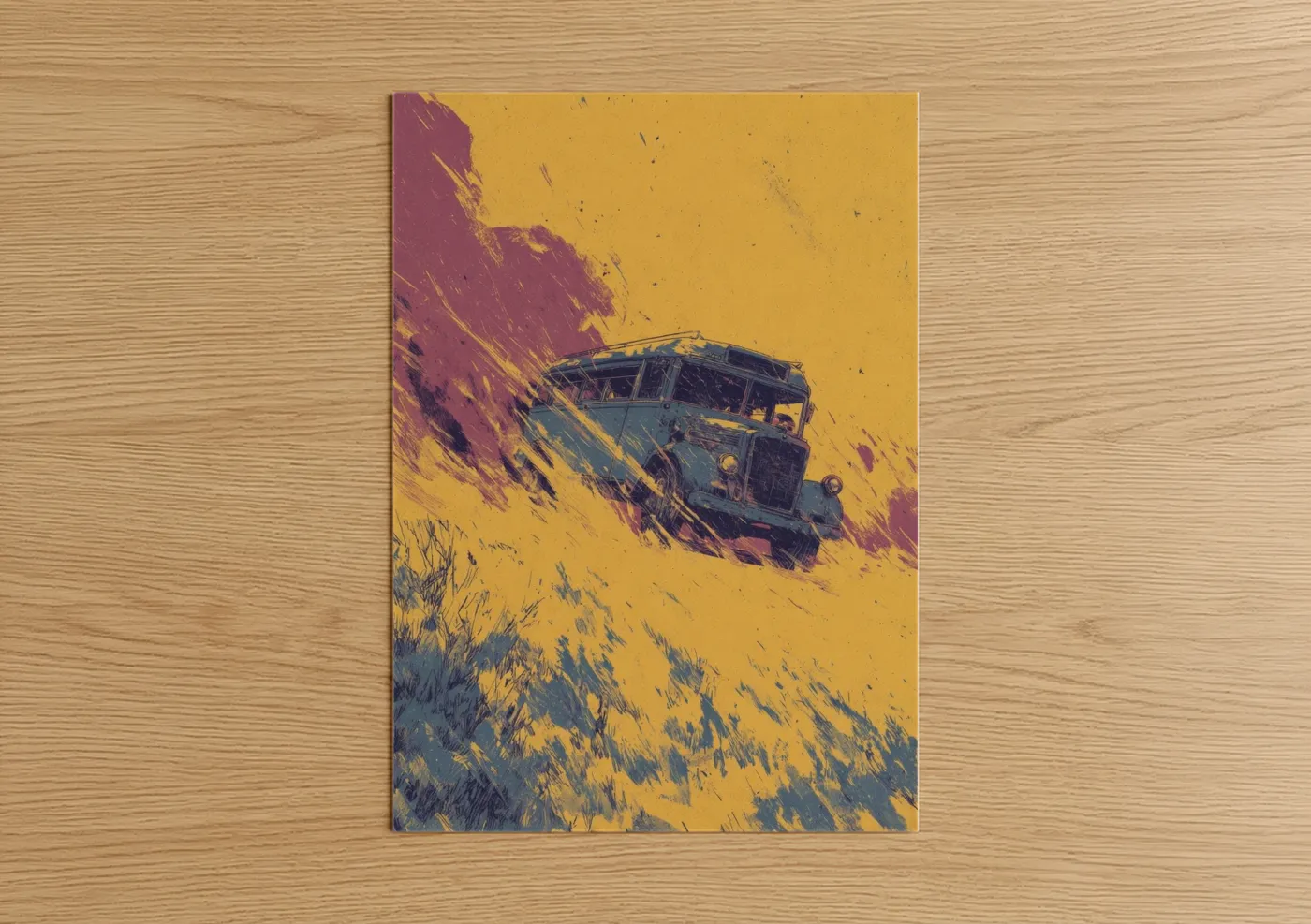 Vintage Bus Desert Illustration Wall Art