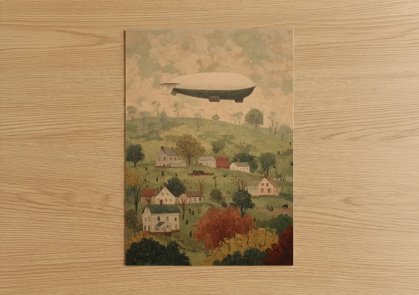 Vintage Airship Rural Landscape Wall Art