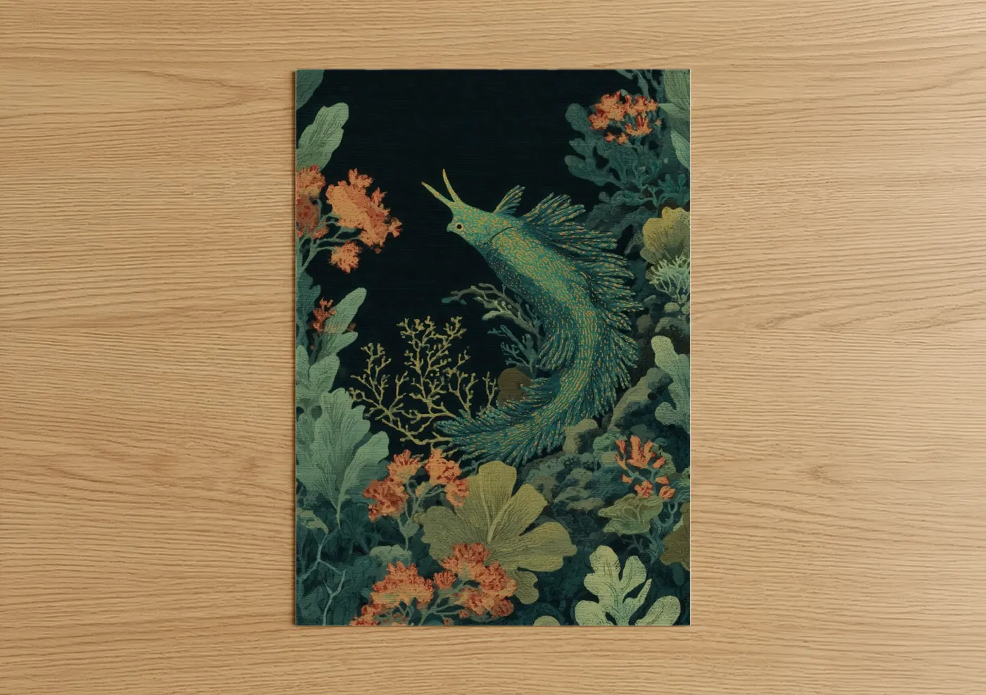 Emerald Nudibranch Sea Coral Illustration Wall Art