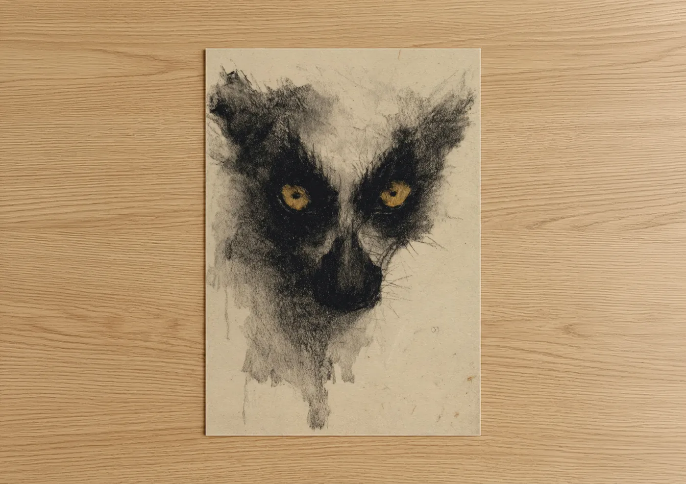 Golden-Eyed Lemur Charcoal Drawing Wall Art