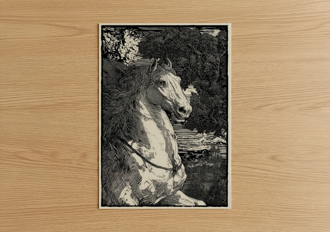Moonlit Andalusian Horse Woodcut Wall Art