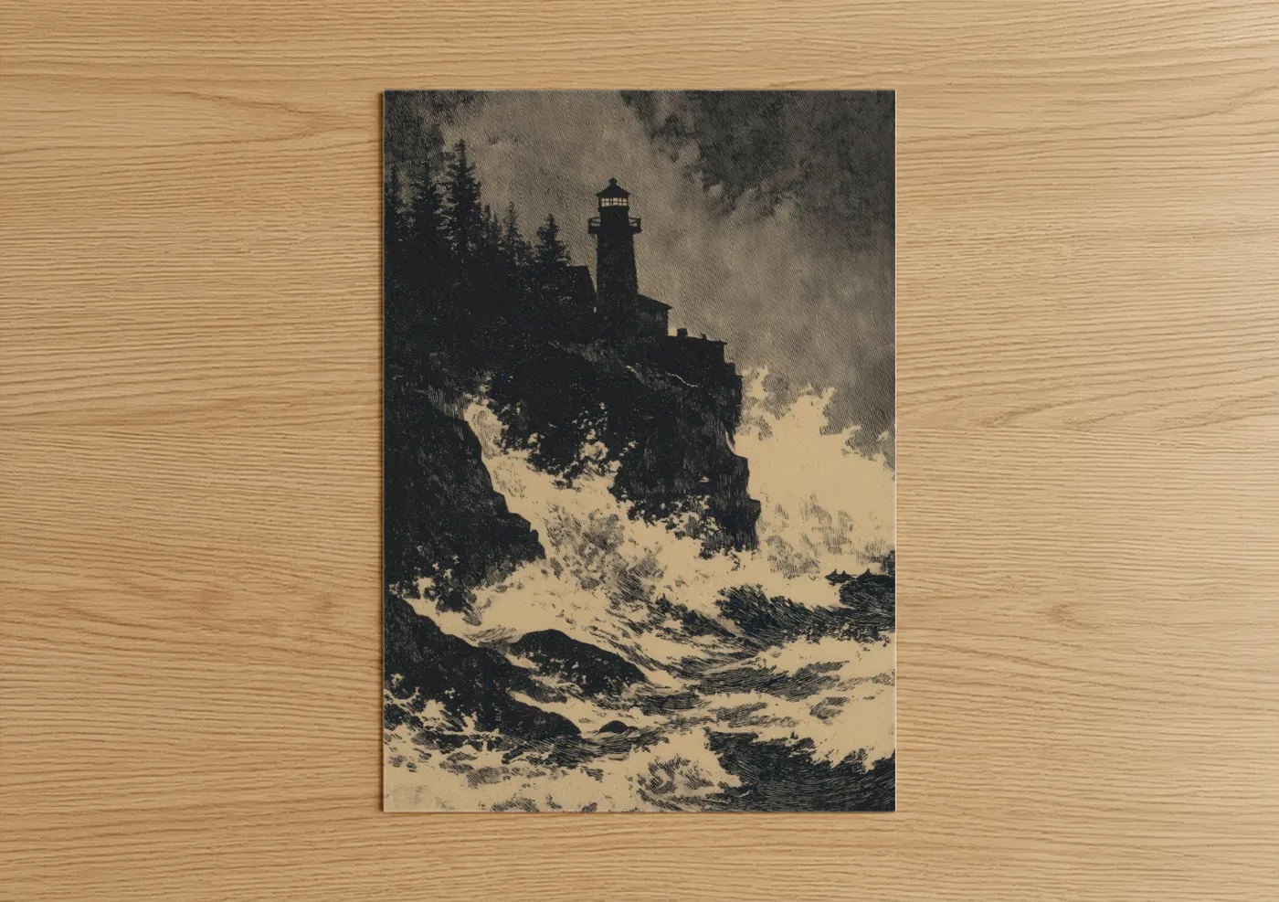 Dramatic Cliff Lighthouse Vintage Wall Art