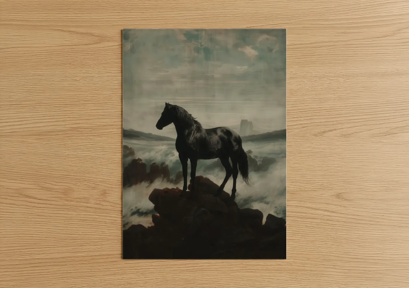 Black Andalusian Horse Misty Mountain Wall Art