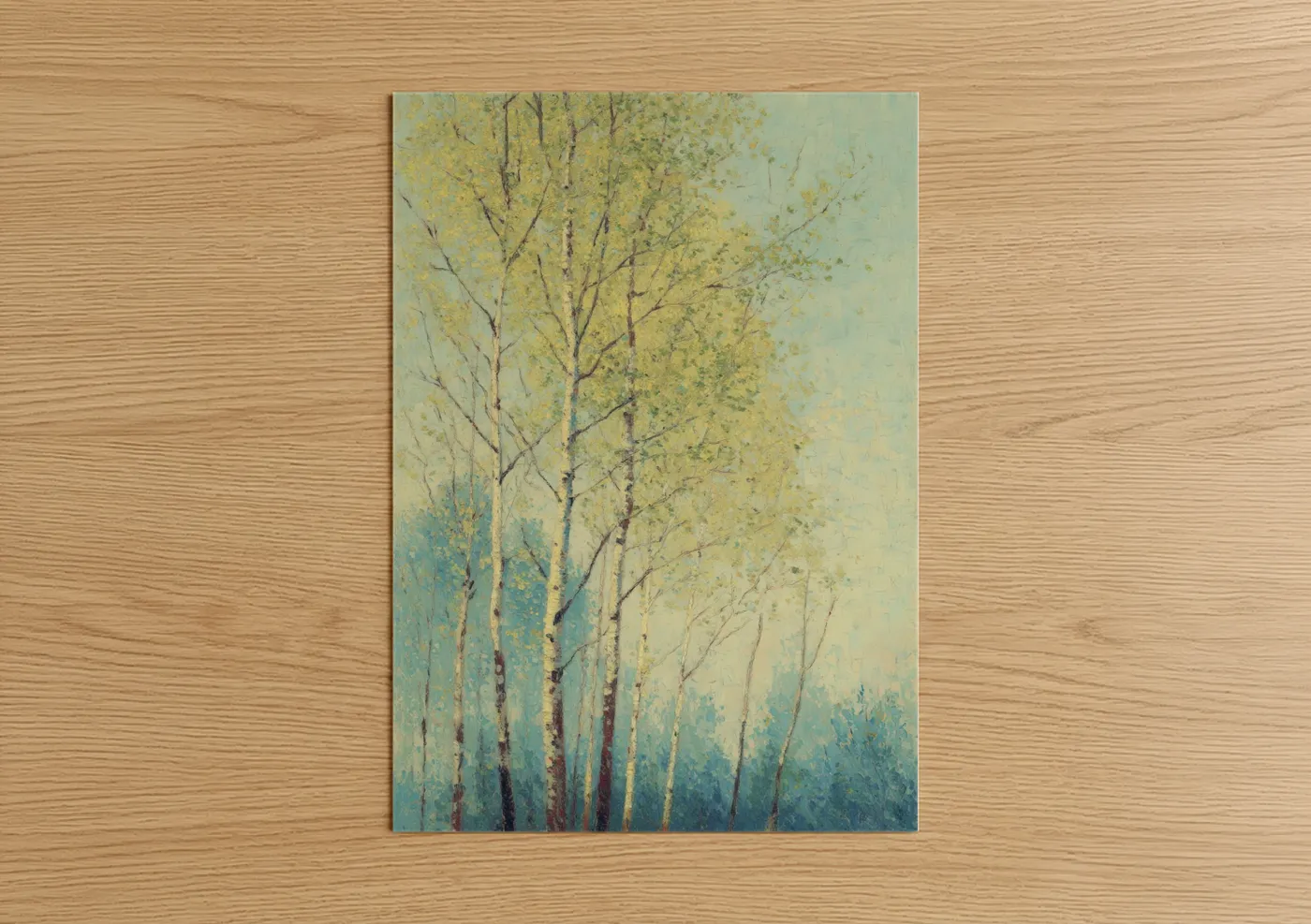 Golden Birch Forest Watercolor Painting Wall Art