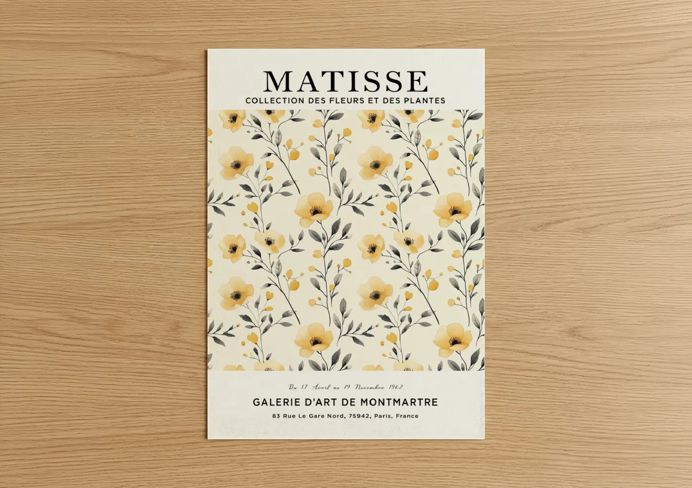 Golden Matisse Flowers Abstract Wall Art