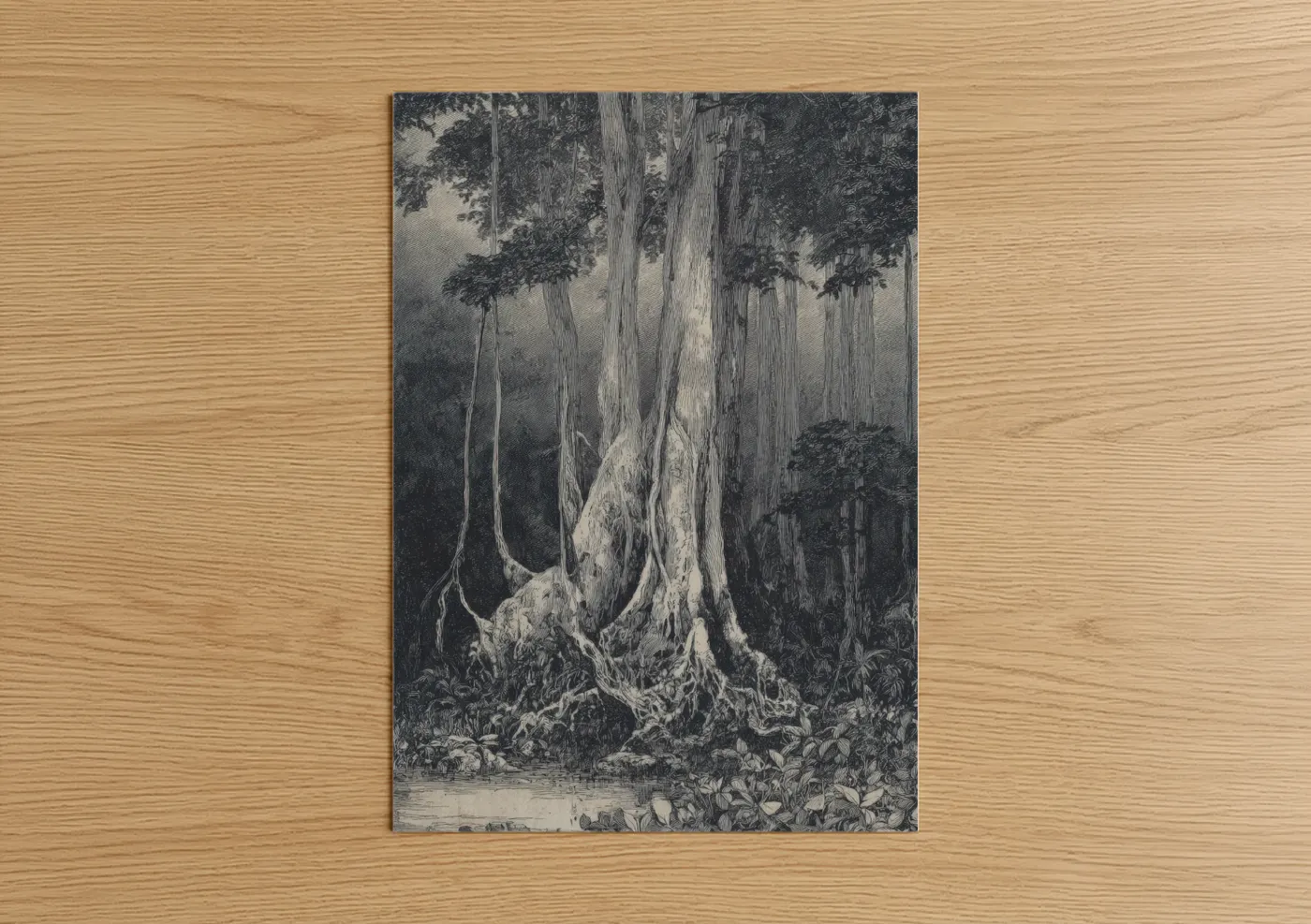 Ancient Banyan Tree Engraving Wall Art