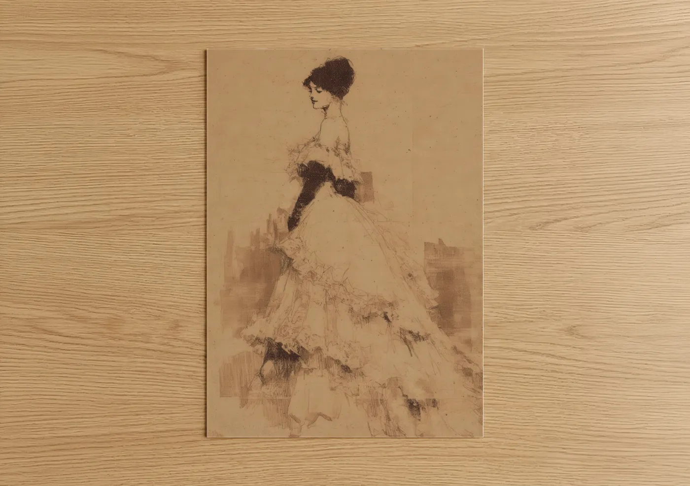 Vintage Woman Evening Gown Sketch Wall Art