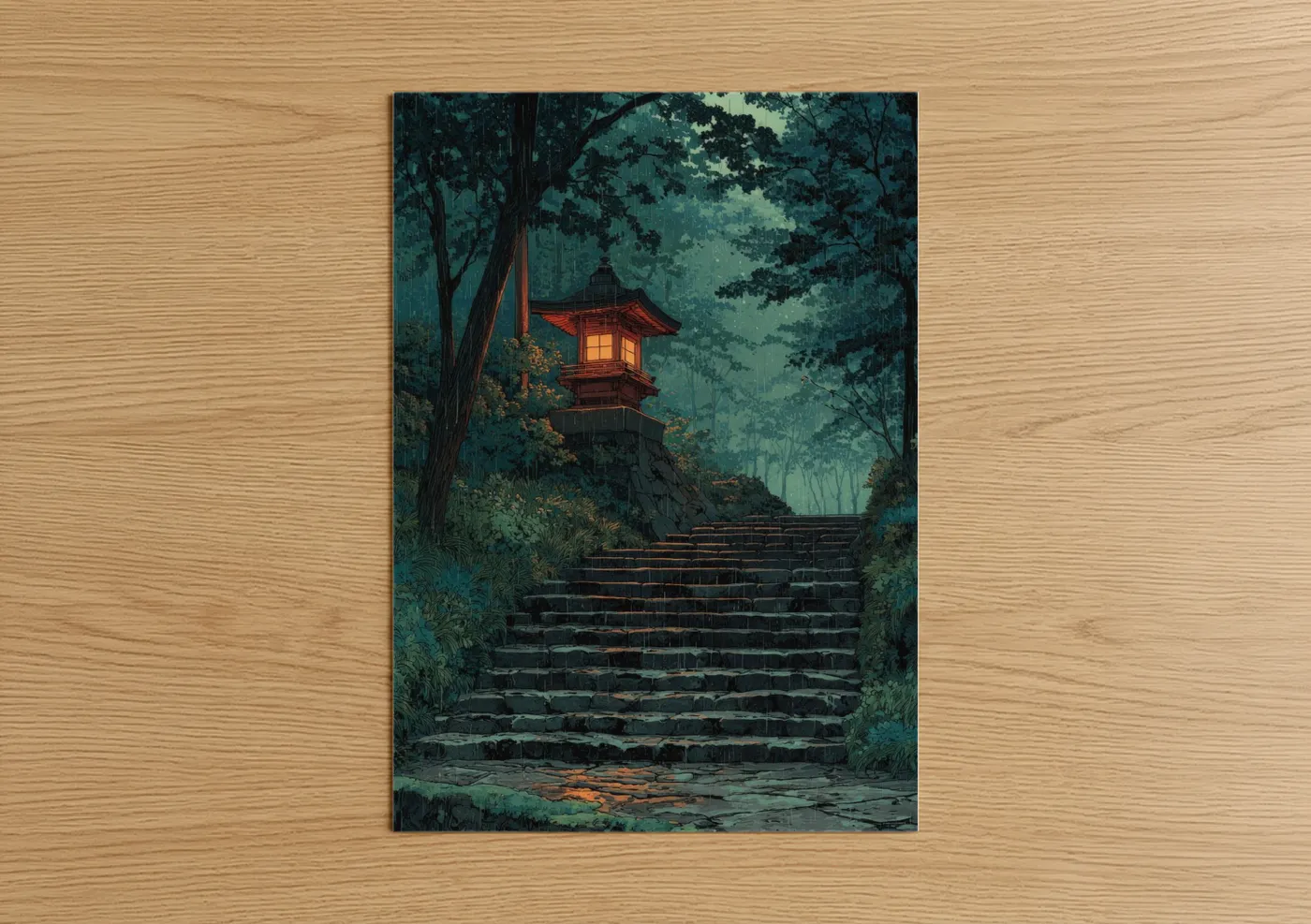 Asian temple pagoda forest night Wall Art