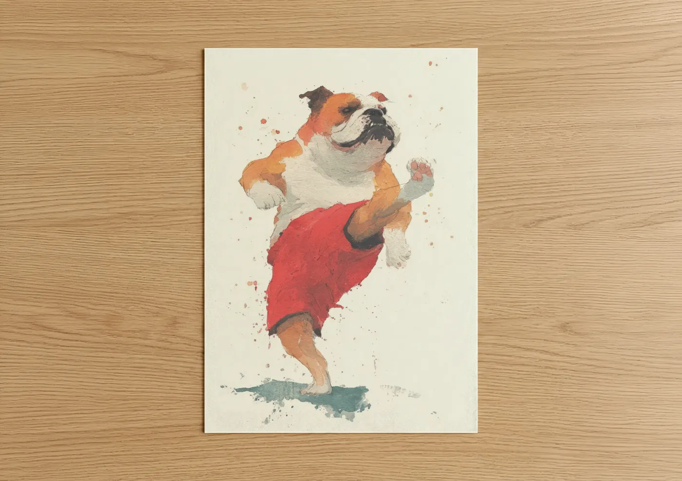Bulldog Kick Boxing Champion Watercolor Wall Art