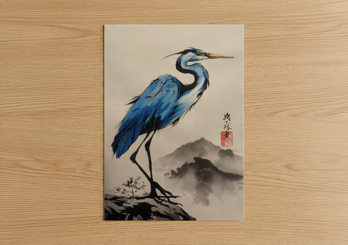 Blue Heron Mist Watercolor Wall Art