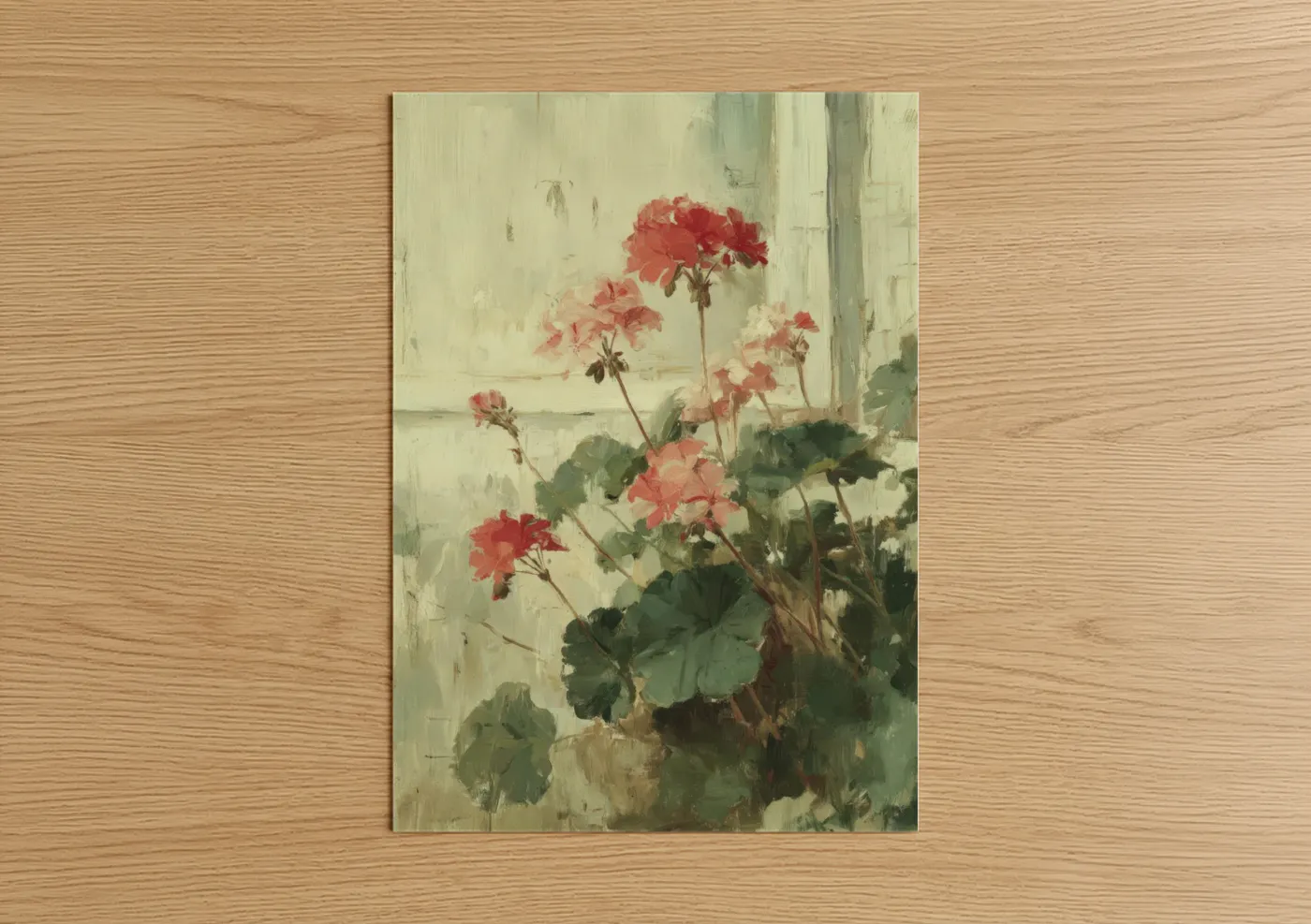 Pink Geranium Botanical Window Light Wall Art