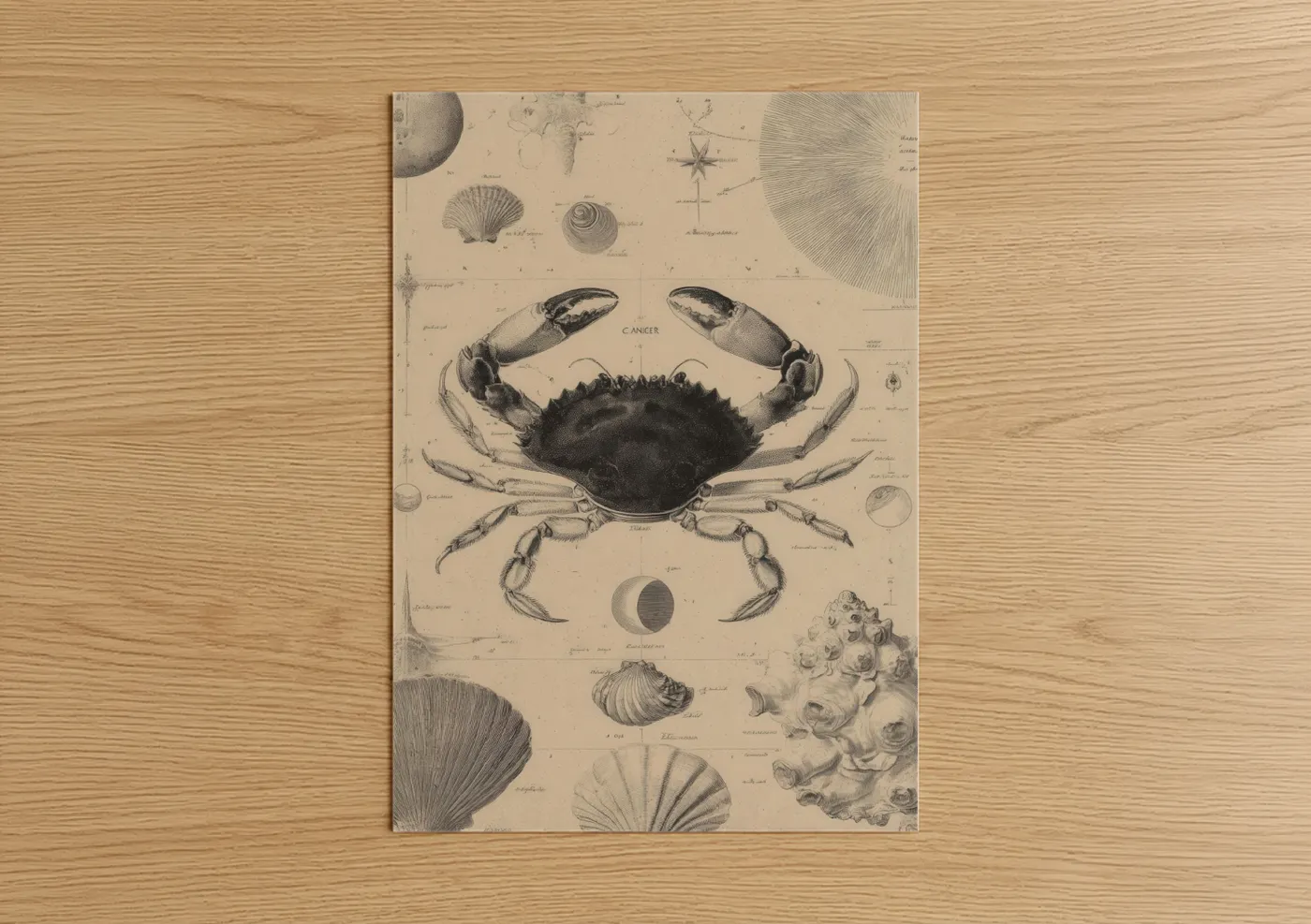 Cancer Zodiac Crab Vintage Illustration Wall Art