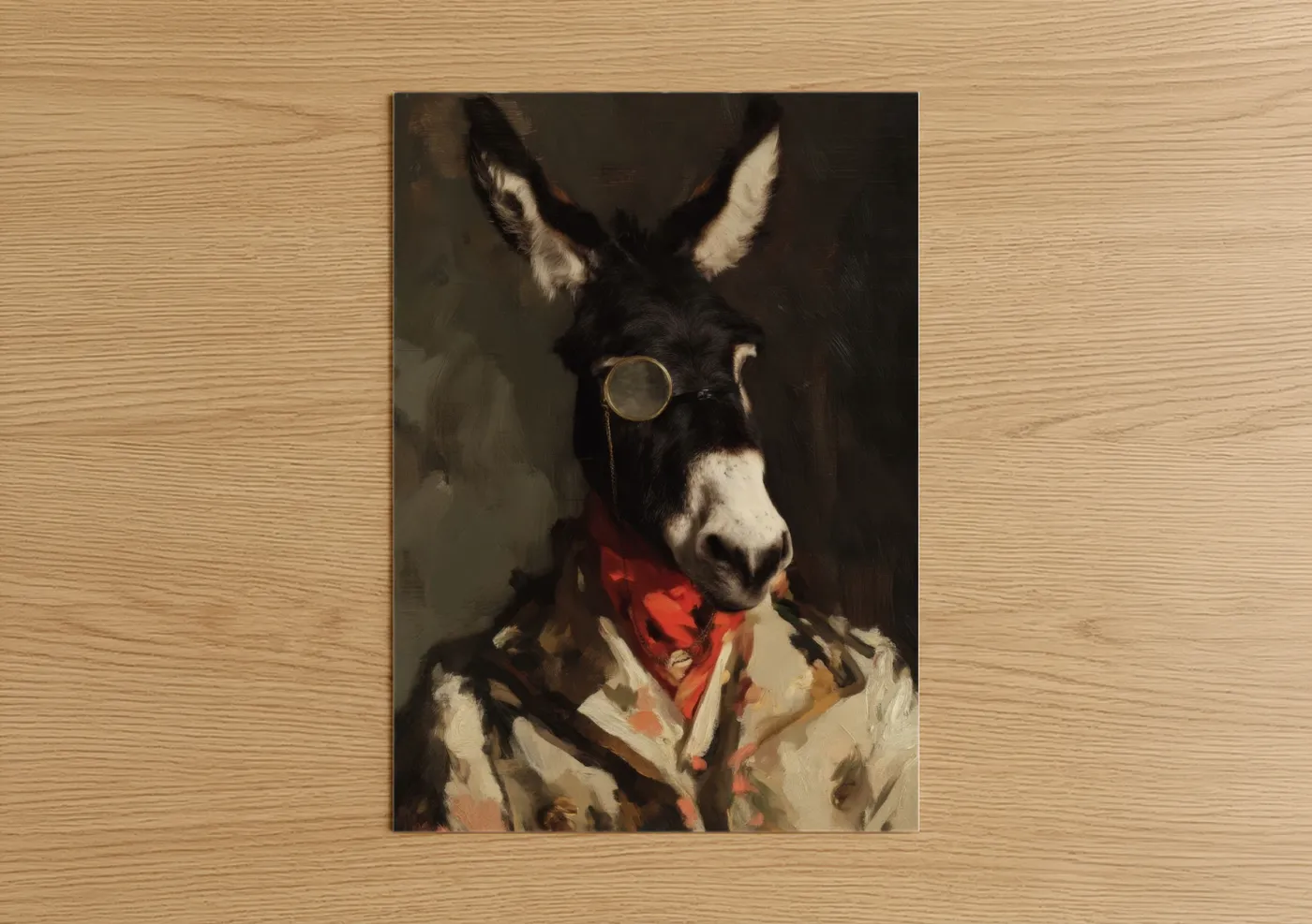 Monocled Donkey Portrait Red Scarf Wall Art