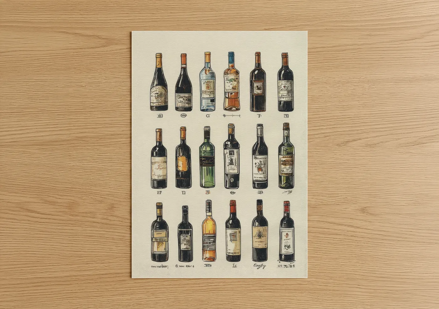 Vintage Red Wine Bottles Illustration Wall Art