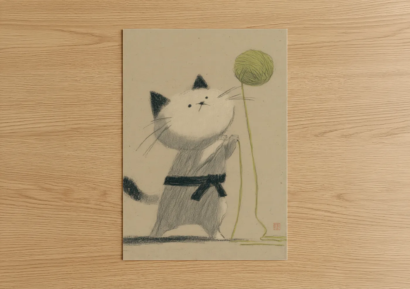 Whimsical Cat Martial Arts Illustration Wall Art