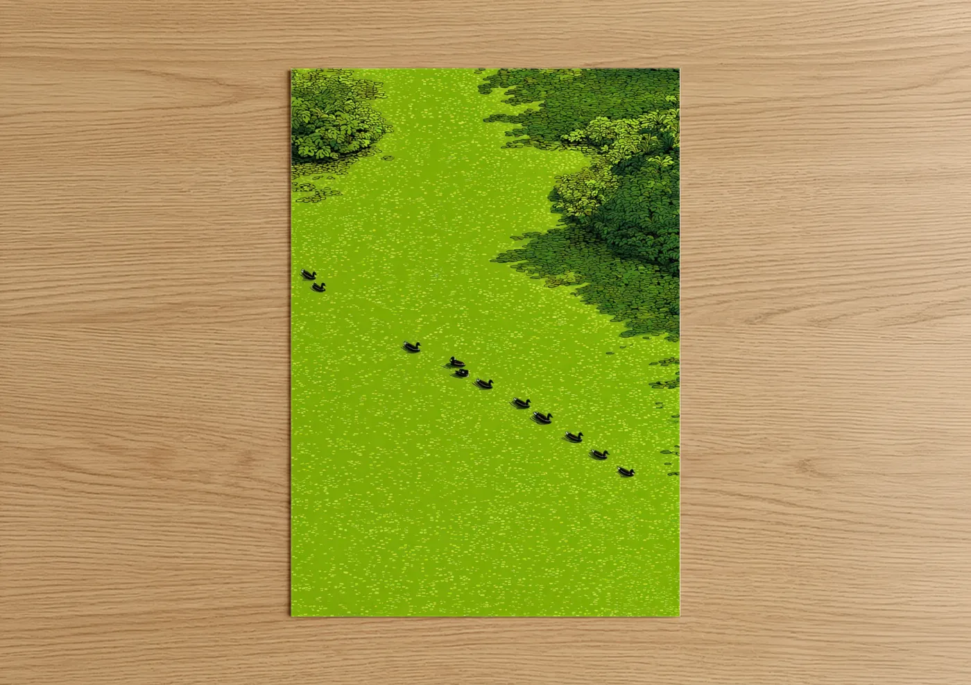 Aerial Duck Flock Green Water Wall Art