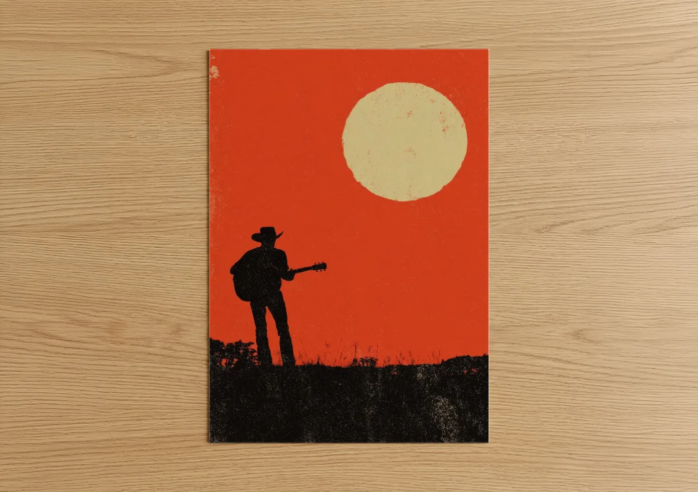 Country Guitarist Desert Sunset Wall Art