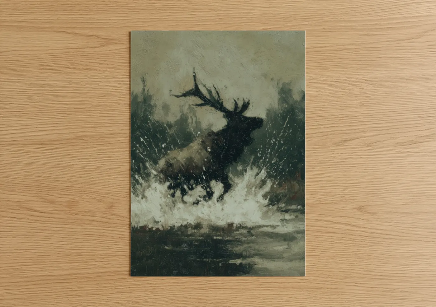 Winter Elk Snowy Forest Expressionist Wall Art