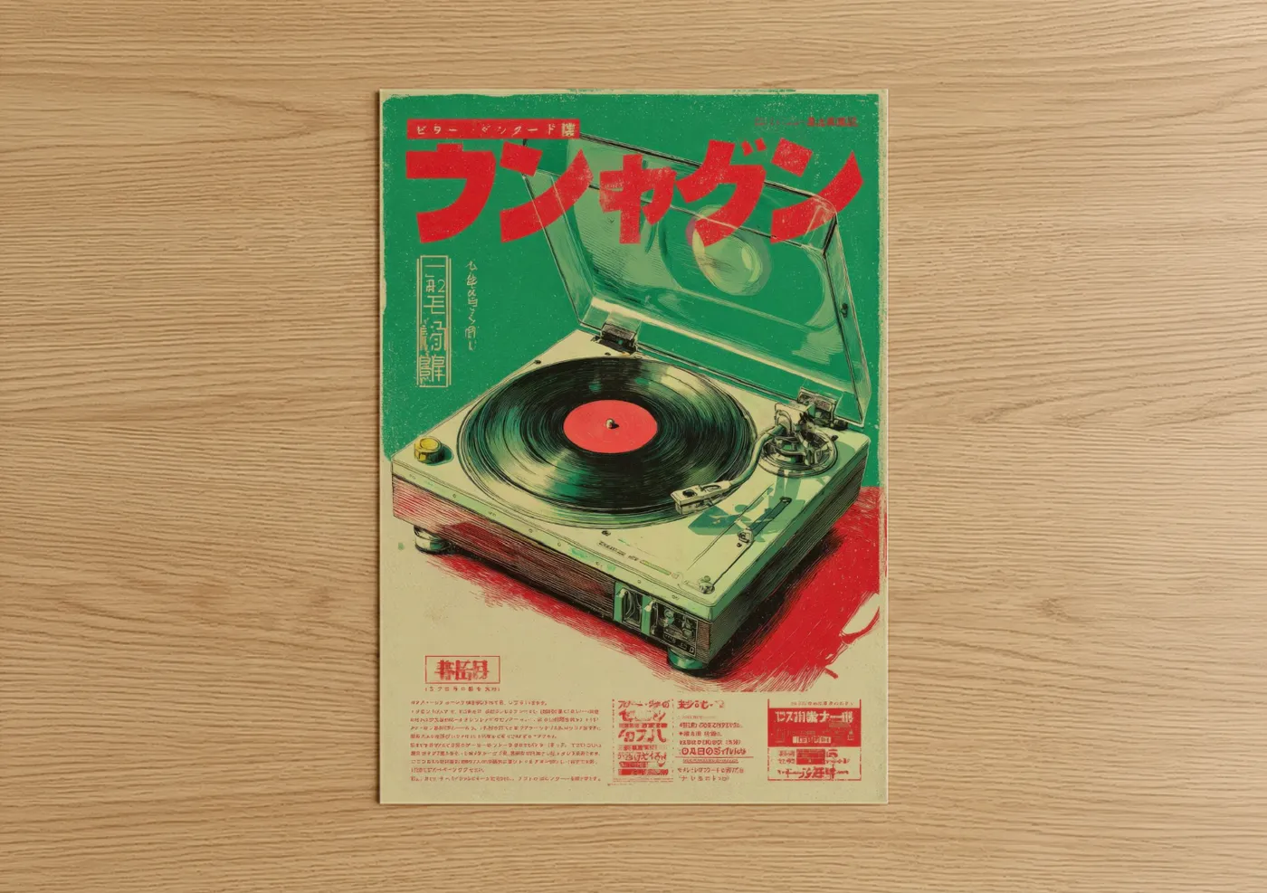 Vintage Japanese Turntable Retro Ad Wall Art