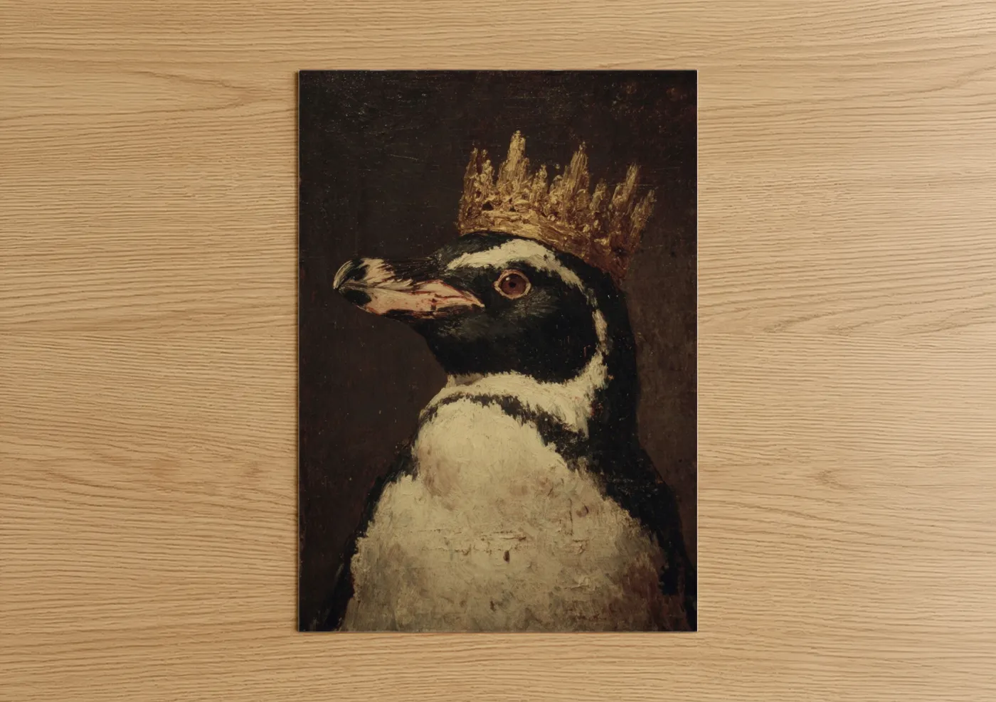 Crowned Penguin Portrait with Gold Crown Wall Art