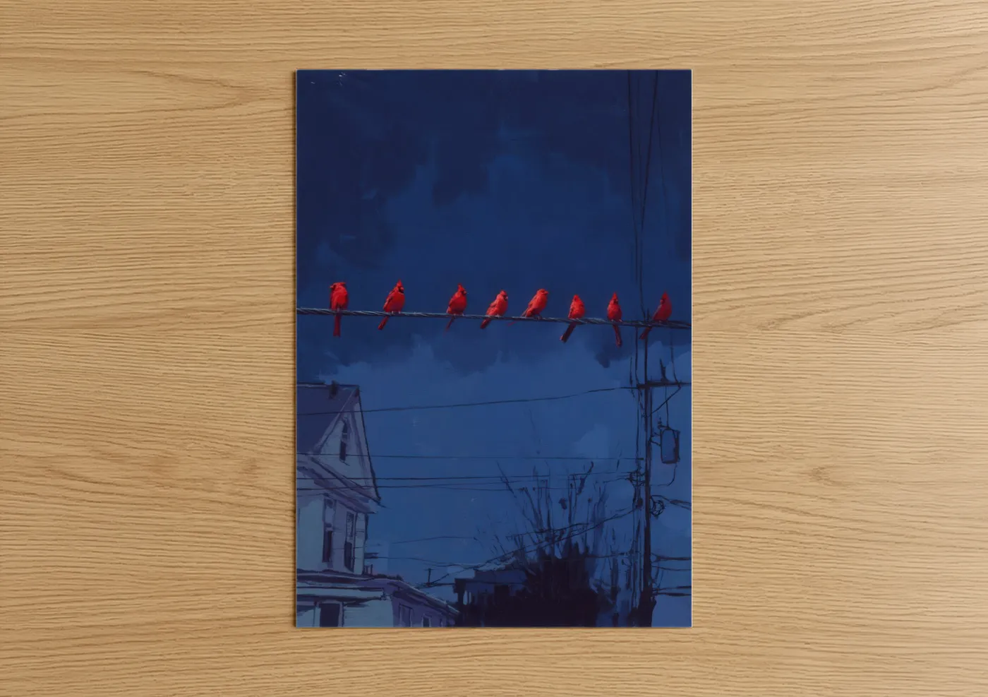 Red Cardinals on Wire Urban Wall Art