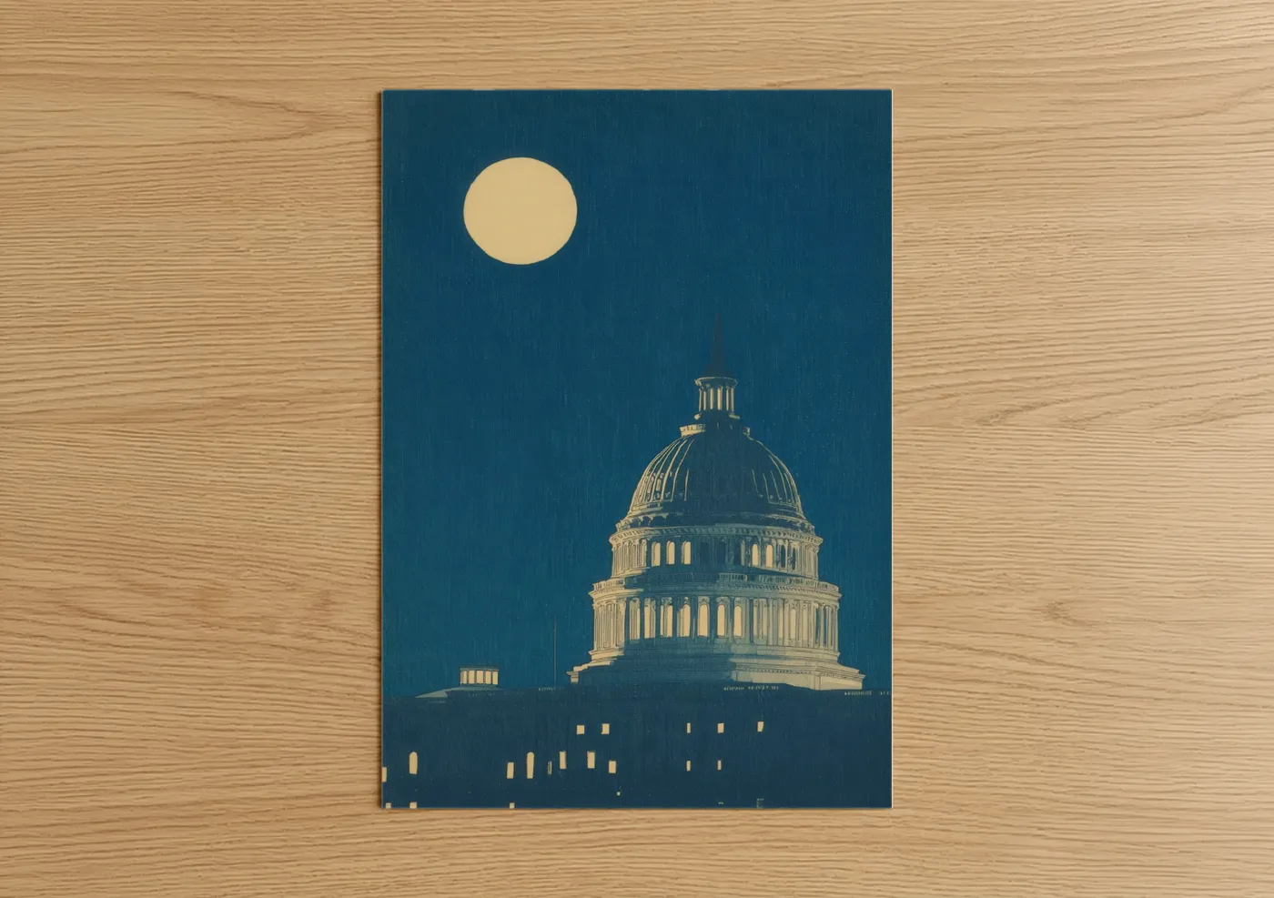 Moonlit US Capitol Night Sky Wall Art