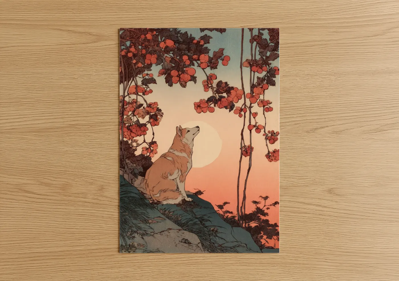 Deer at Sunset with Rowan Berries Wall Art