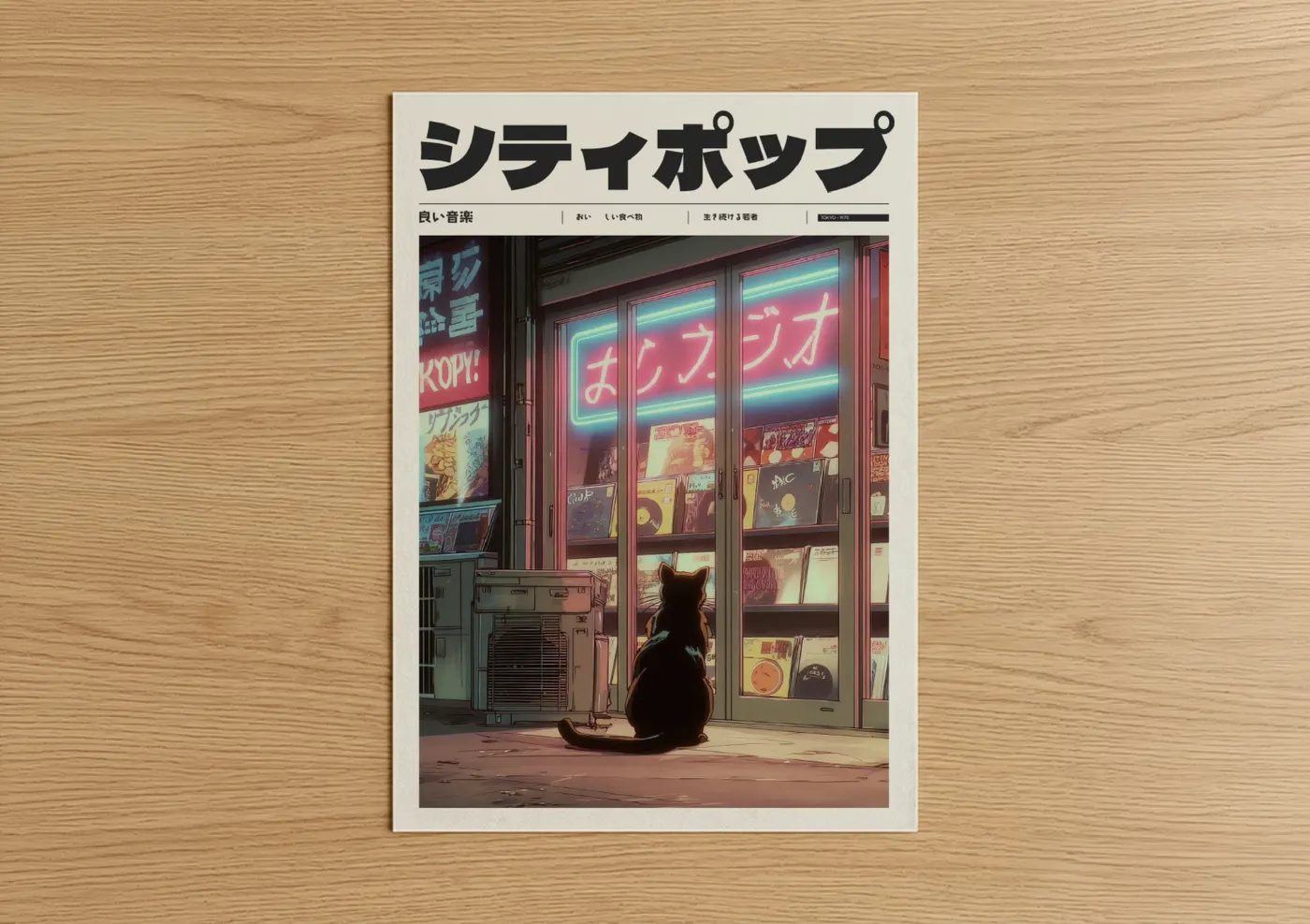 Neon Alley Cat Japanese Anime Wall Art