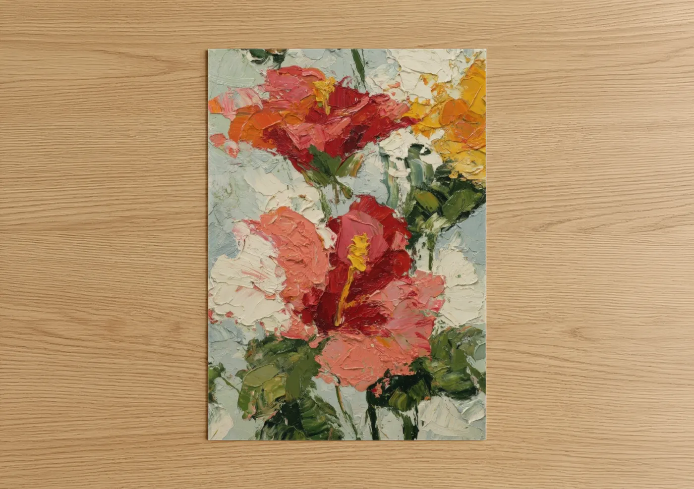 Crimson Hibiscus Blooms Floral Wall Art