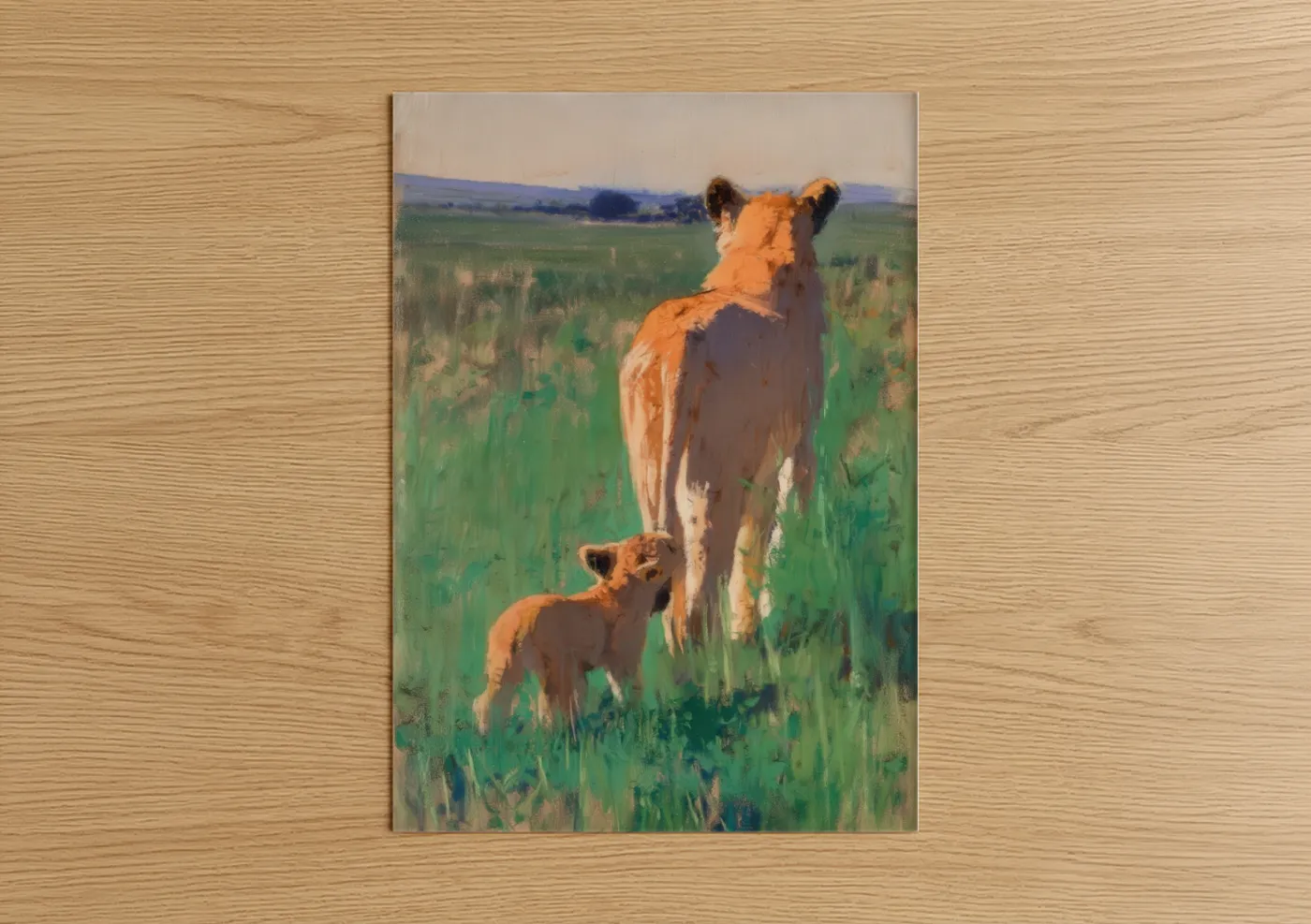 Golden Lioness with Cub Grassland Wall Art