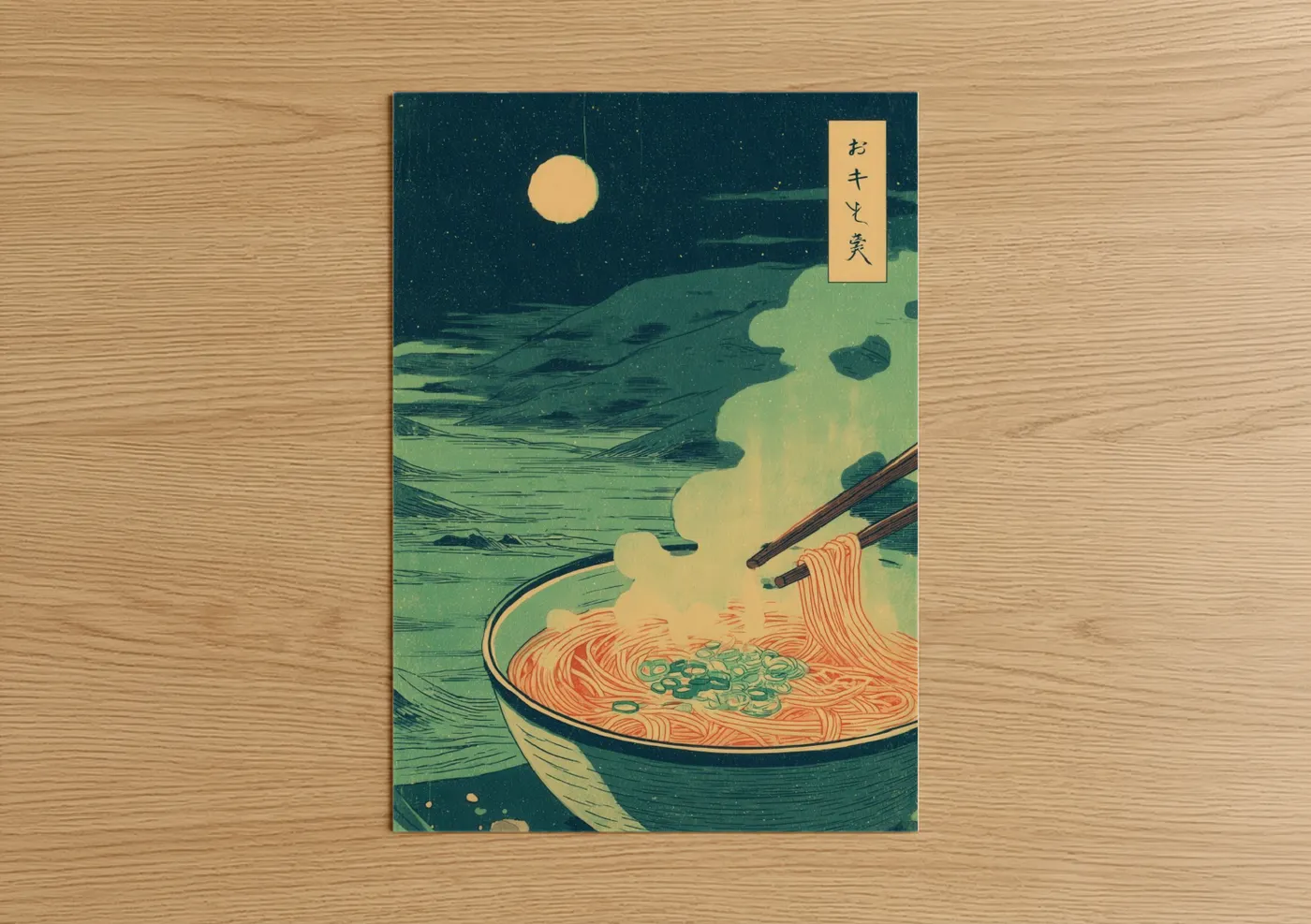 Moonlit Noodles Japanese Art Print Wall Art