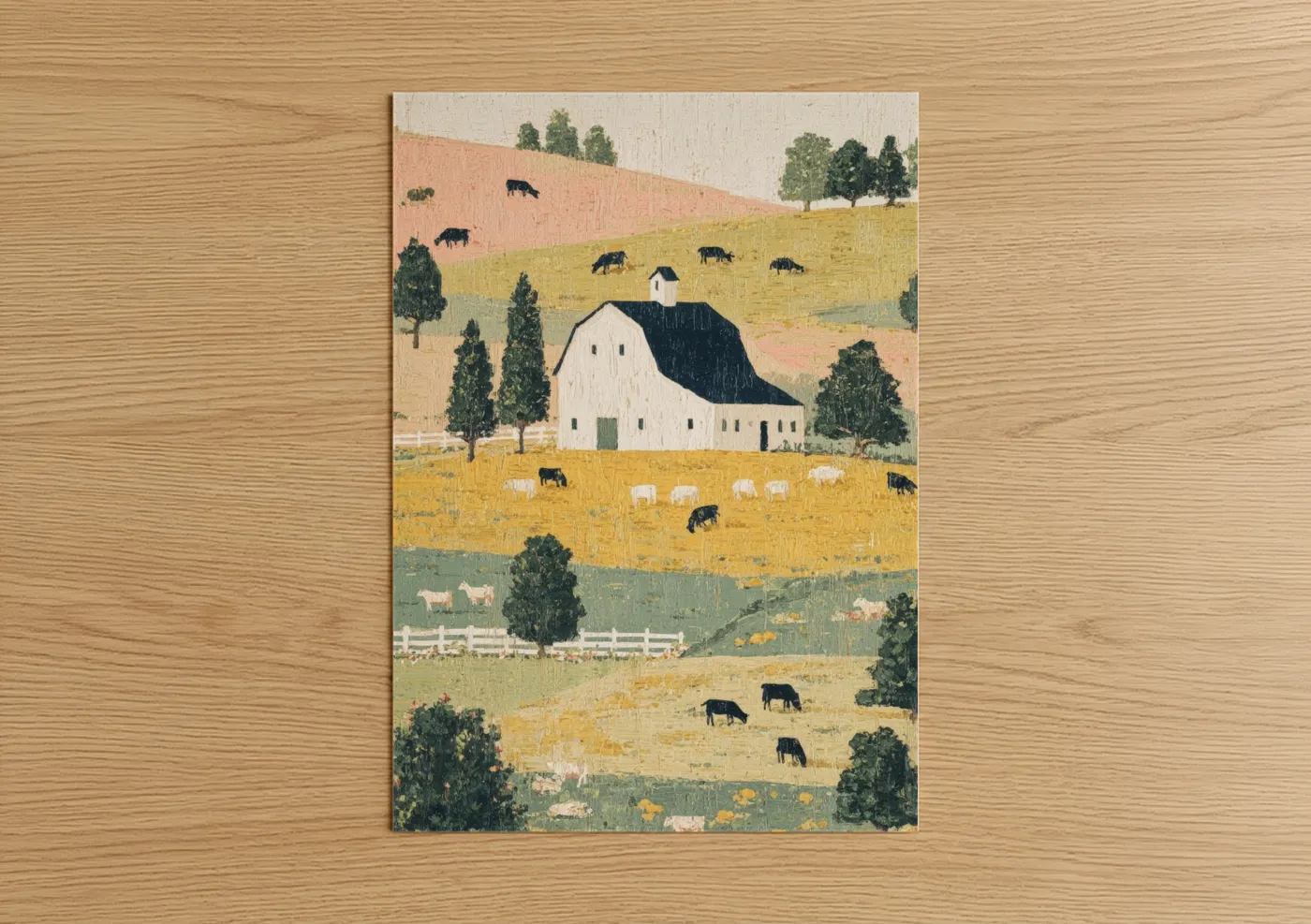 Pastoral Barn Landscape with Grazing Cattle Wall Art