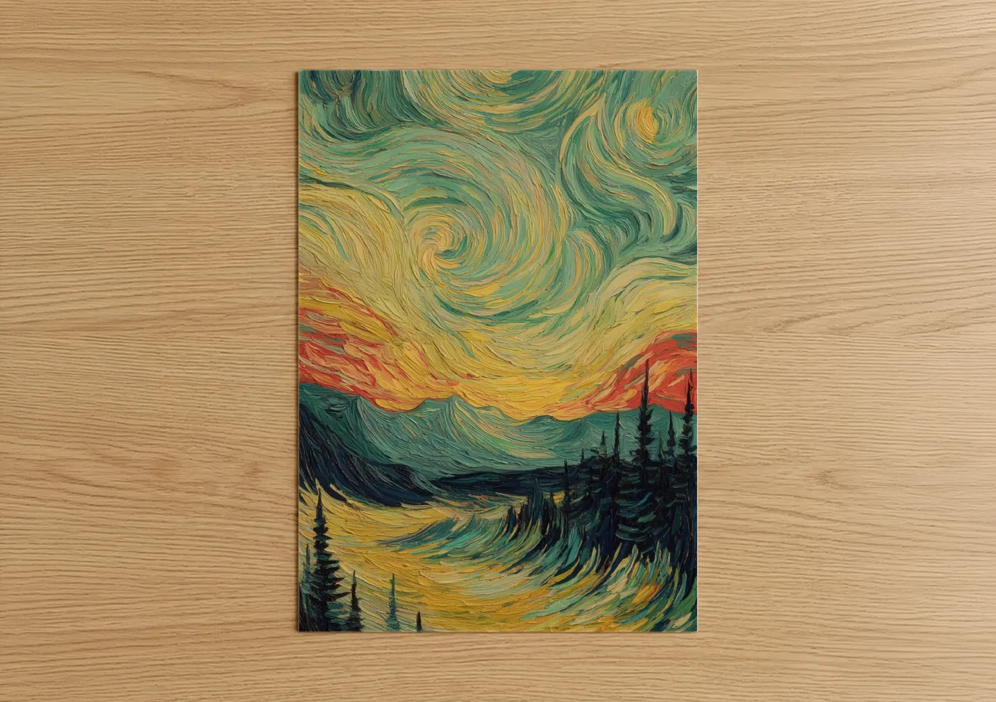 Northern Lights Aurora Forest Swirling Sky Wall Art