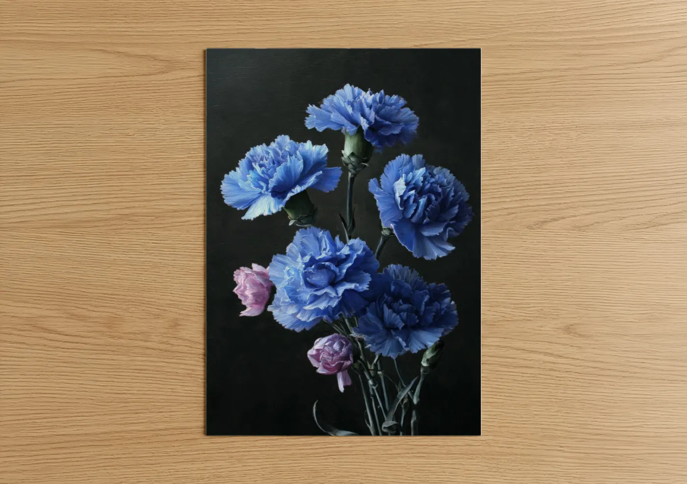 Blue Carnation Flowers Dark Background Wall Art