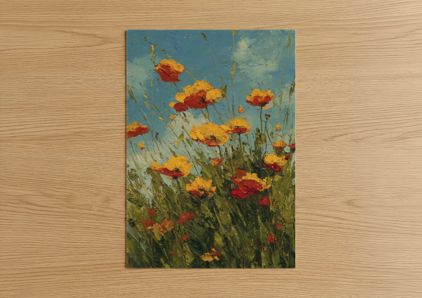 Golden Poppies Sky Blue Impressionist Wall Art