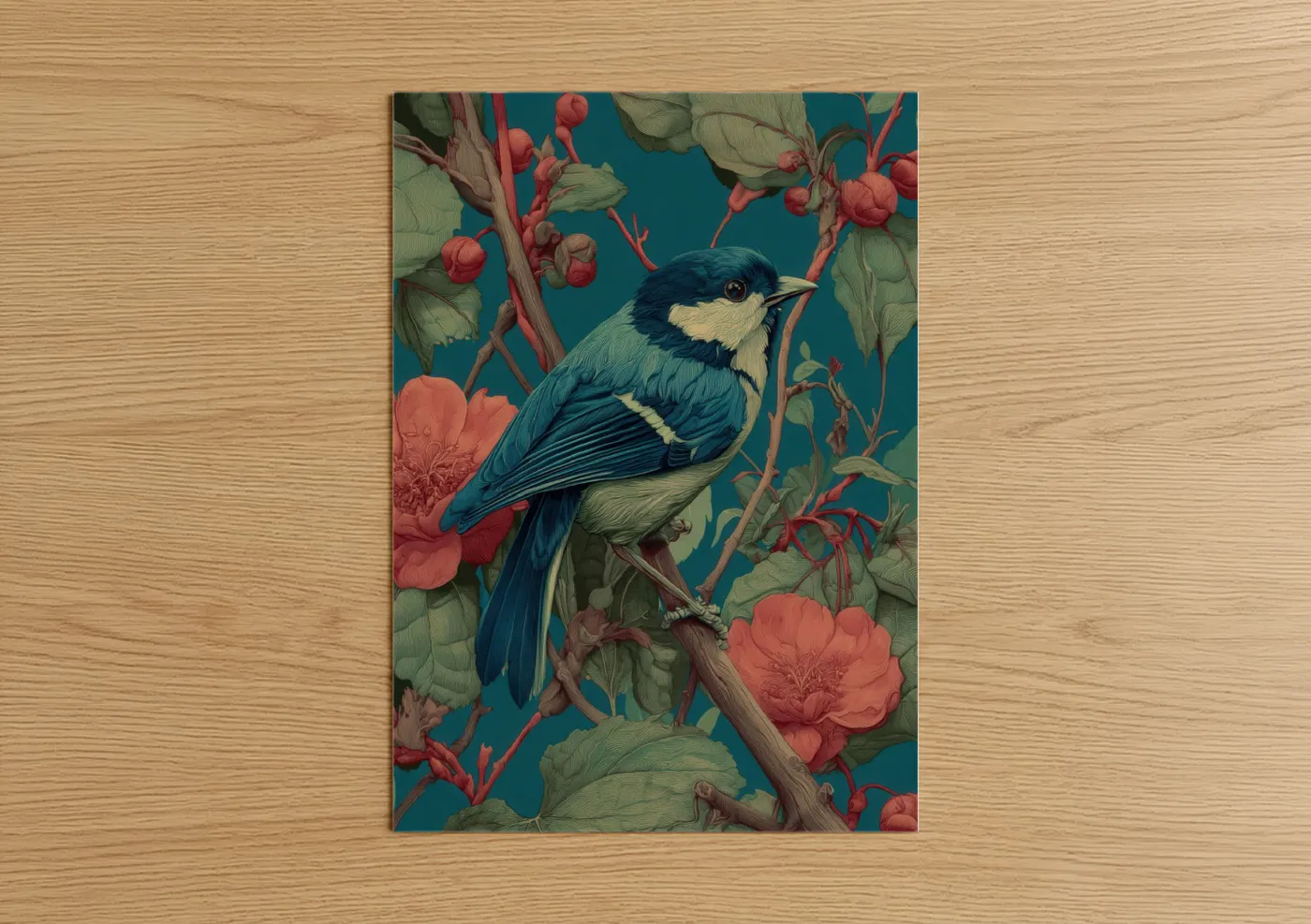Blue Songbird Botanical Garden Illustration Wall Art