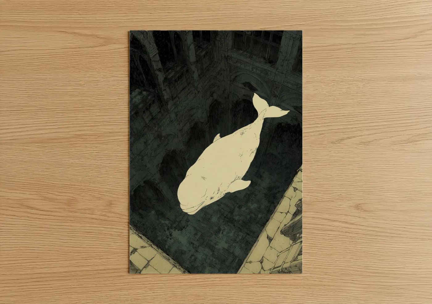 Urban Beluga Whale Illustration Wall Art