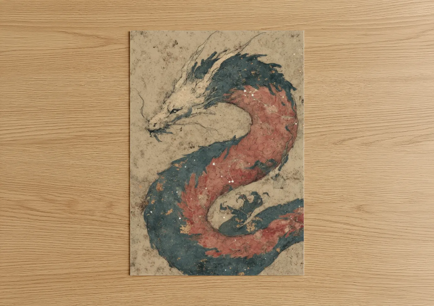 Crimson Dragon Ancient Watercolor Wall Art